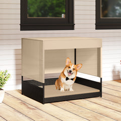 Elevated Wicker Dog House for Small to Medium Breeds-Black