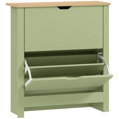 HOMCOM Slim Shoe Cabinet, Narrow Shoe Cupboard with 2 Flip Drawers, Adjustable Shelves for 12 Pairs of Shoes, Green