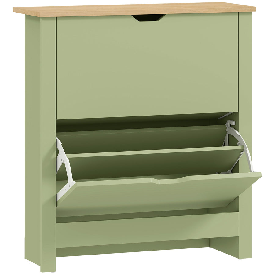 HOMCOM Slim Shoe Cabinet, Narrow Shoe Cupboard with 2 Flip Drawers, Adjustable Shelves for 12 Pairs of Shoes, Green