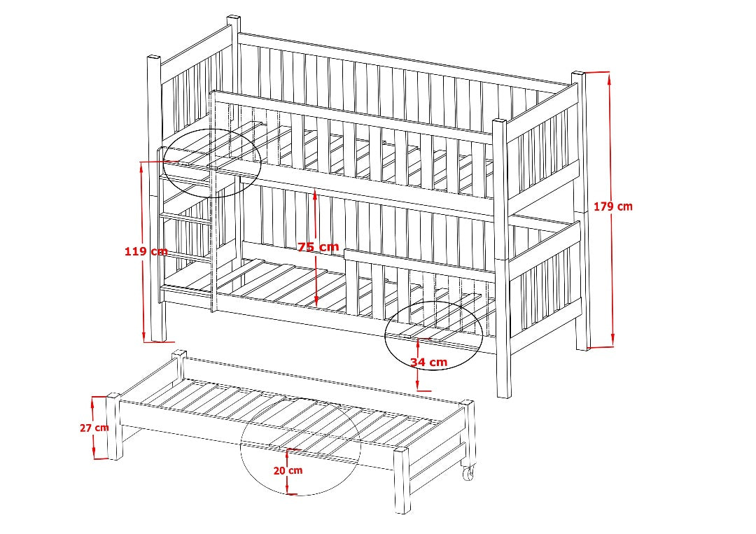 Emily Bunk Bed with Trundle and Storage