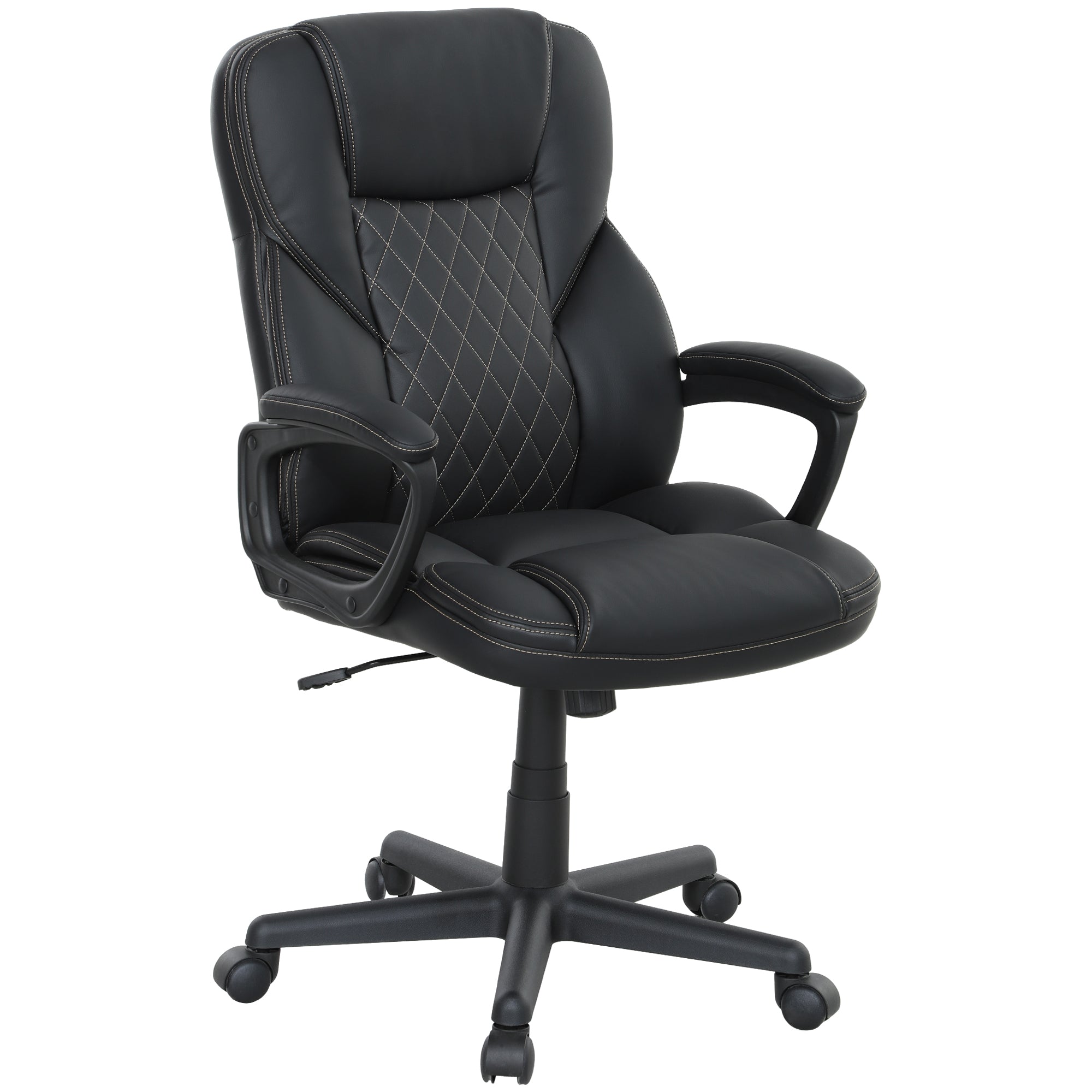 HOMCOM High Back Executive Office Chair, PU Leather Swivel Desk Chair with Tilt Function, Armrests and Adjustable Height for Home Office, Black