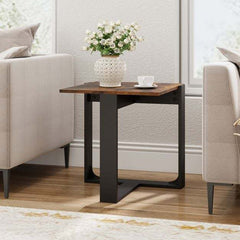 The industrial nightstand next to a sofa