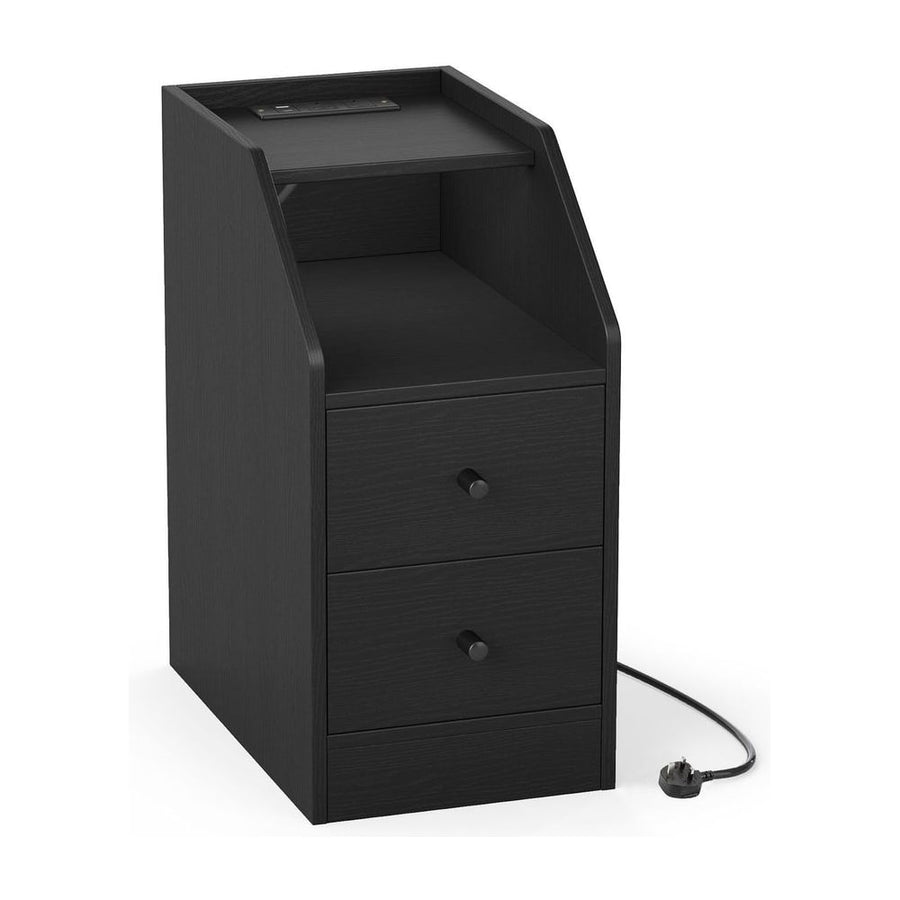 End Table with Charging Station and Storage Drawers for Small Space Living Room Bedroom-Black
