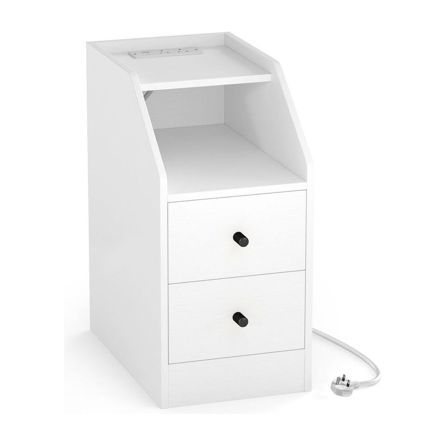 End Table with Charging Station and Storage Drawers for Small Space Living Room Bedroom-White