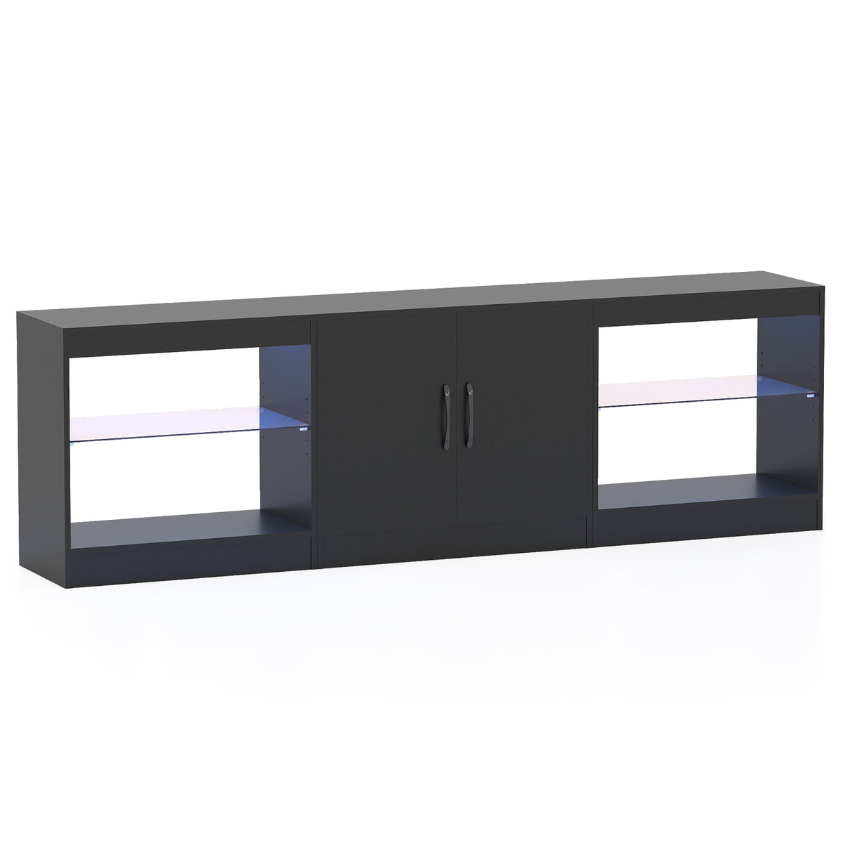 3-in-1 Entertainment Center with Adjustable Glass Shelves-Black