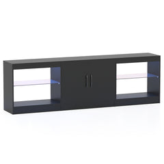 3-in-1 Entertainment Center with Adjustable Glass Shelves-Black