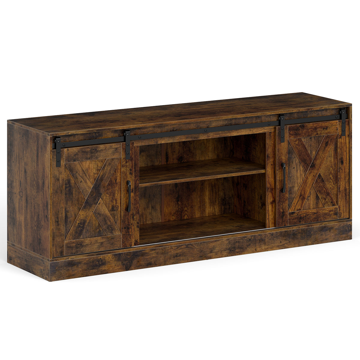 Entertainment Center with Sliding Barn Doors and Adjustable Shelves-Rustic Brown