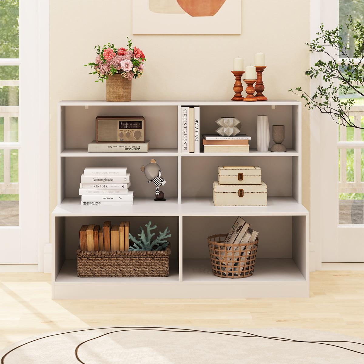2-in-1 Entryway Shoe Cabinet with 2 Anti-tipping Kits for Living Room-White
