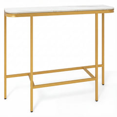 Entryway Table with Faux Marble Top and Metal Frame for Hallway-White & Golden