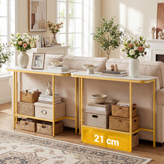 Entryway Table with Faux Marble Top and Metal Frame for Hallway-White & Golden