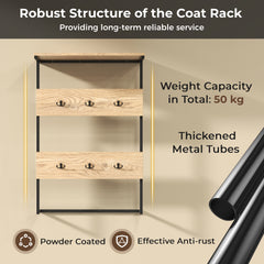 Entryway Wall Coat Rack with 6 Hooks and Display Shelf-Natural