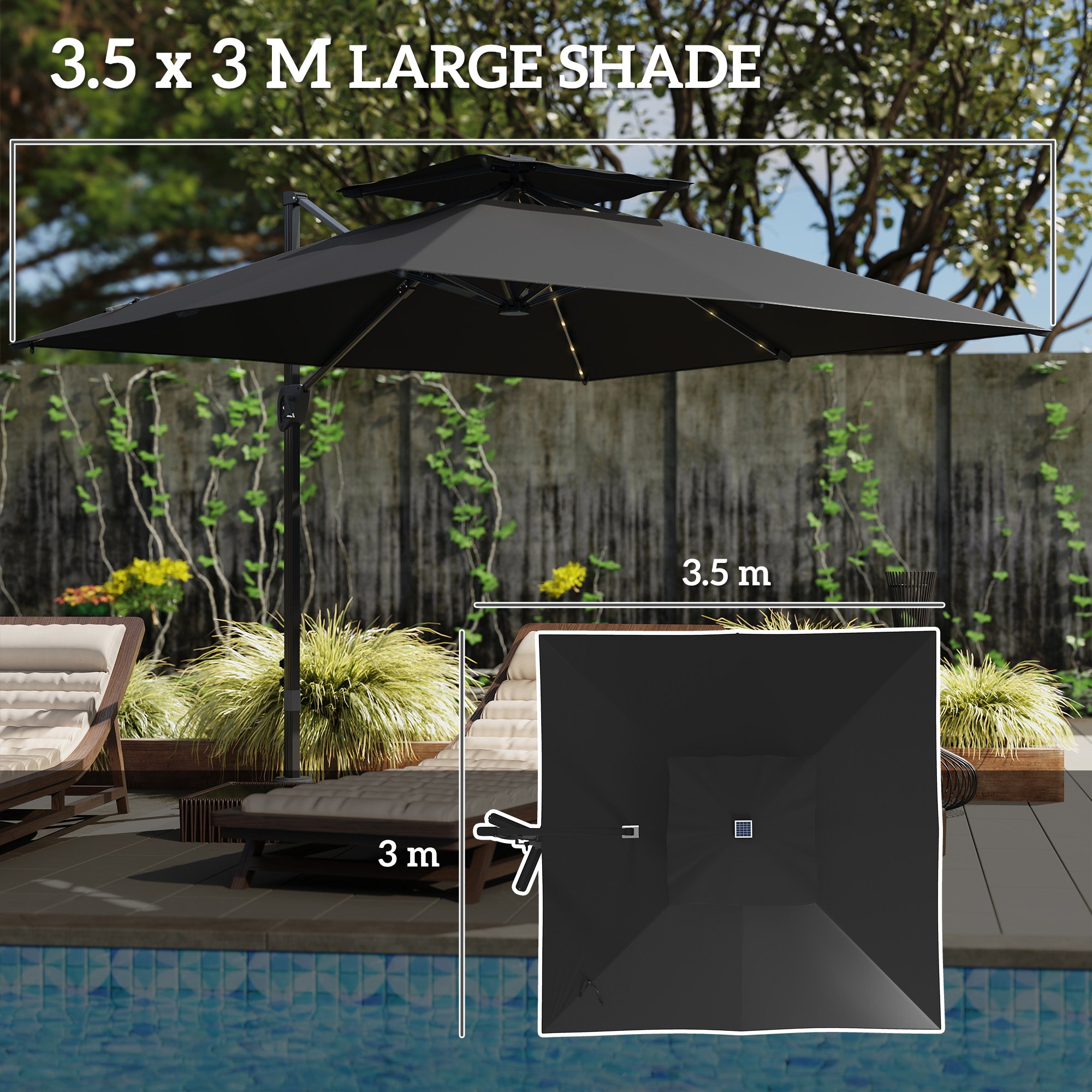 Outsunny Multi-Angle LED Light Parasol Umbrella - Black