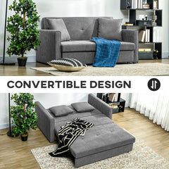 HOMCOM 2 Seater Sofa Bed, Convertible Bed Settee, Modern Velvet Loveseat Sofa Couch with 2 Cushions, Hidden Storage for Living Room, Guest Room, Grey