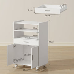 HOMCOM Kitchen Trolley with Wheels, Modern Mobile Microwave Stand with Slide-Out Shelf, Drawer and 2 Doors for Dining Room