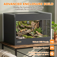 PawHut Reptile Terrarium, Reptile Vivarium with Glass Doors, Secure Lock, Top Ventilation for Snake, Gecko, 60x45x45cm, Black