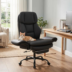 Ergonomic Cross Legged Office Chair with Retractable Footrest Adjustable Armrests for Home Office-Balck