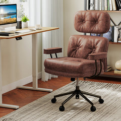 Ergonomic Home Office Chair Suede Fabric Adjustable with Detachable Armrests-Dark Brown