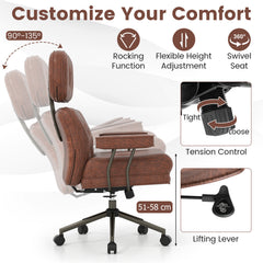 Ergonomic Home Office Chair Suede Fabric Adjustable with Detachable Armrests-Dark Brown