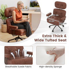 Ergonomic Home Office Chair Suede Fabric Adjustable with Detachable Armrests-Dark Brown