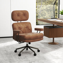 Ergonomic Home Office Chair Suede Fabric with Adjustable Back and Detachable Armrests-Coffee