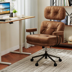 Ergonomic Home Office Chair Suede Fabric with Adjustable Back and Detachable Armrests-Coffee