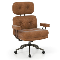 Ergonomic Home Office Chair Suede Fabric with Adjustable Back and Detachable Armrests-Coffee