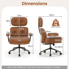 Ergonomic Home Office Chair Suede Fabric with Adjustable Back and Detachable Armrests-Coffee