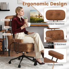 Ergonomic Home Office Chair Suede Fabric with Adjustable Back and Detachable Armrests-Coffee