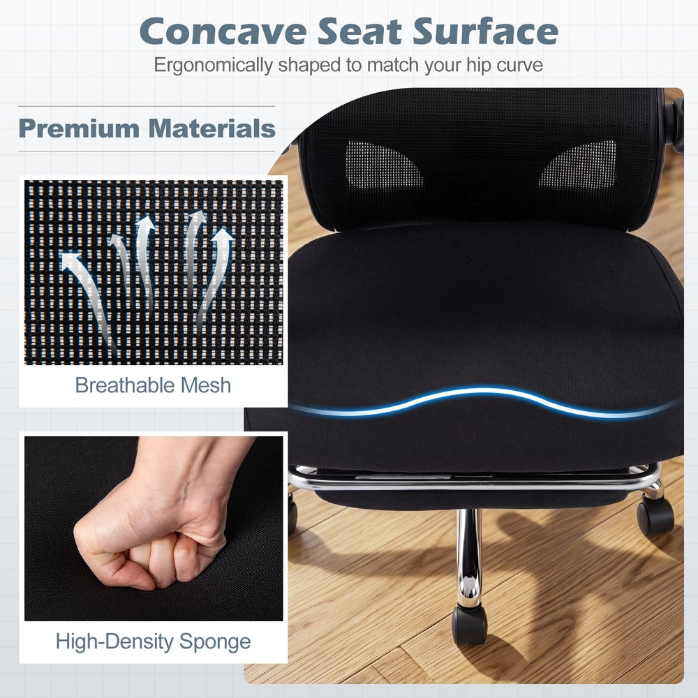 Close up of the breathable mesh and high-density sponge seat of the office chair