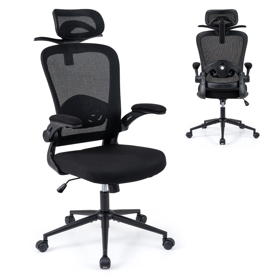 Ergonomic Mesh Office Chair with 3D Headrest and Adjustable Lumbar-Black