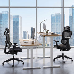 Ergonomic Mesh Office Chair with Lumbar Support & Adjustable Headrest Armrests-Black