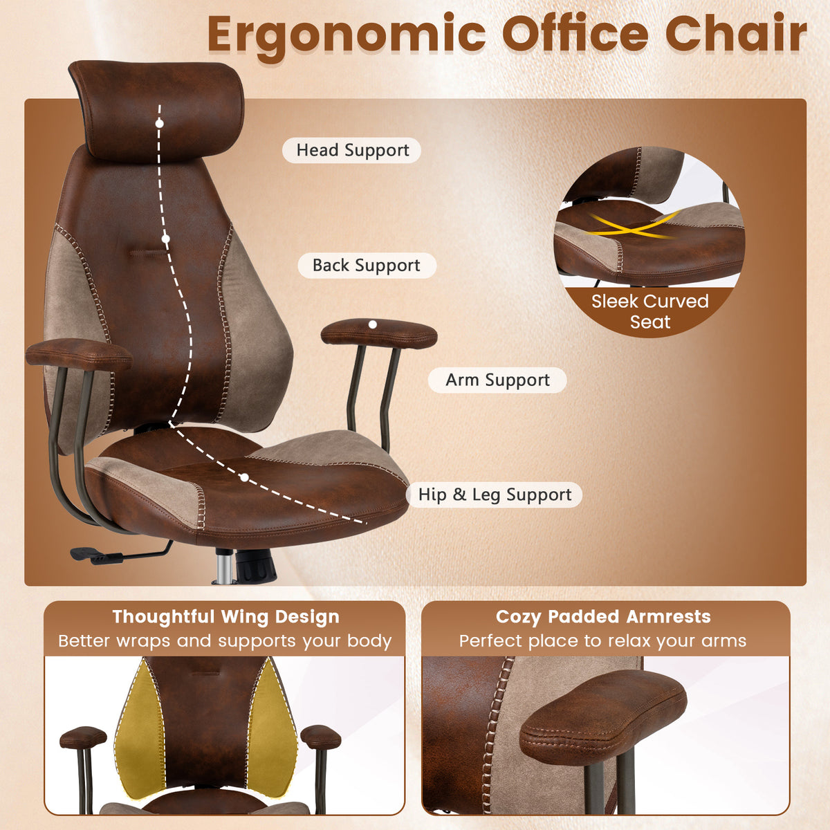 Ergonomic Office Chair with Flax Fabric and 2D Headrest