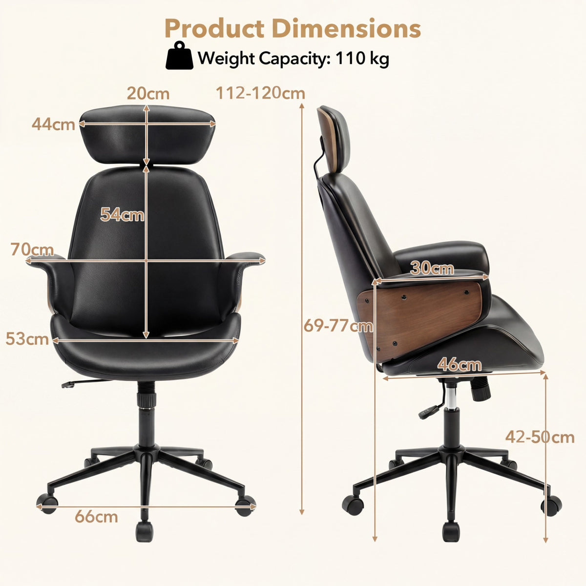 Ergonomic Office Chair with Headrest & Adjustable Height for Home Office-Black