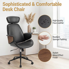 Ergonomic Office Chair with Headrest & Adjustable Height for Home Office-Black