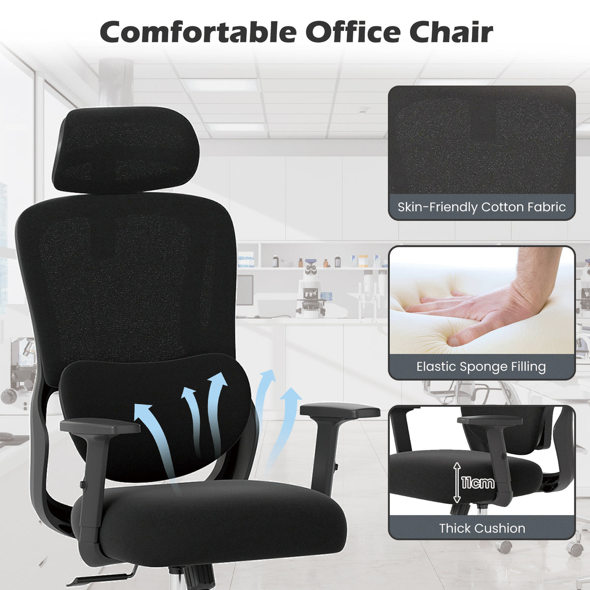 Ergonomic Office Chair with Headrest High Back Desk Chair-Black