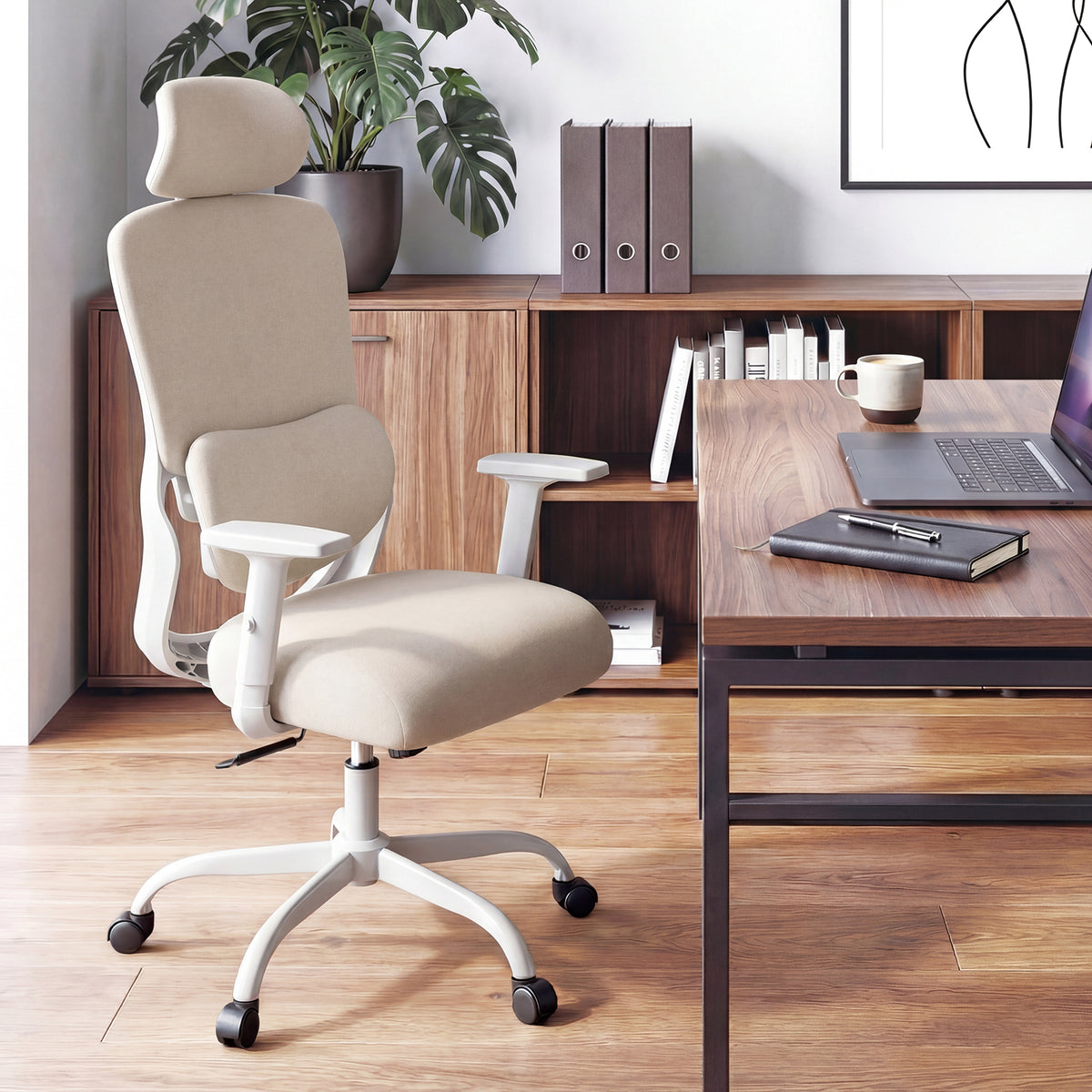 Ergonomic Office Chair with Headrest High Back Desk Chair-White