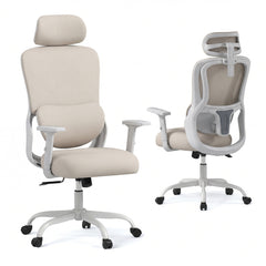 Ergonomic Office Chair with Headrest High Back Desk Chair-White
