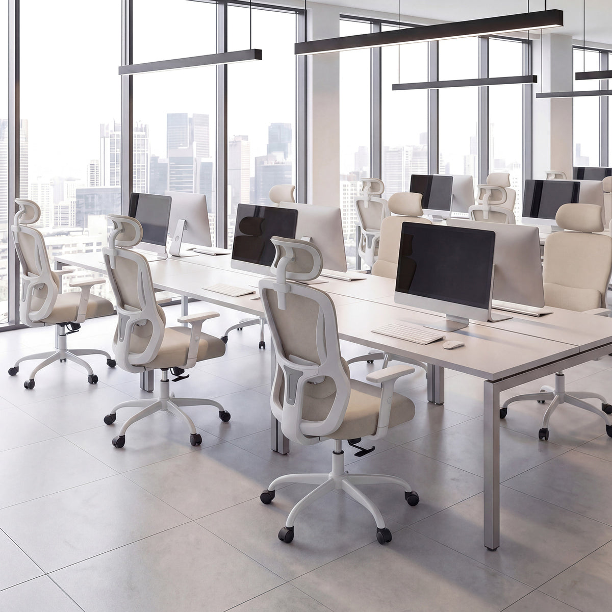 Ergonomic Office Chair with Headrest High Back Desk Chair-White
