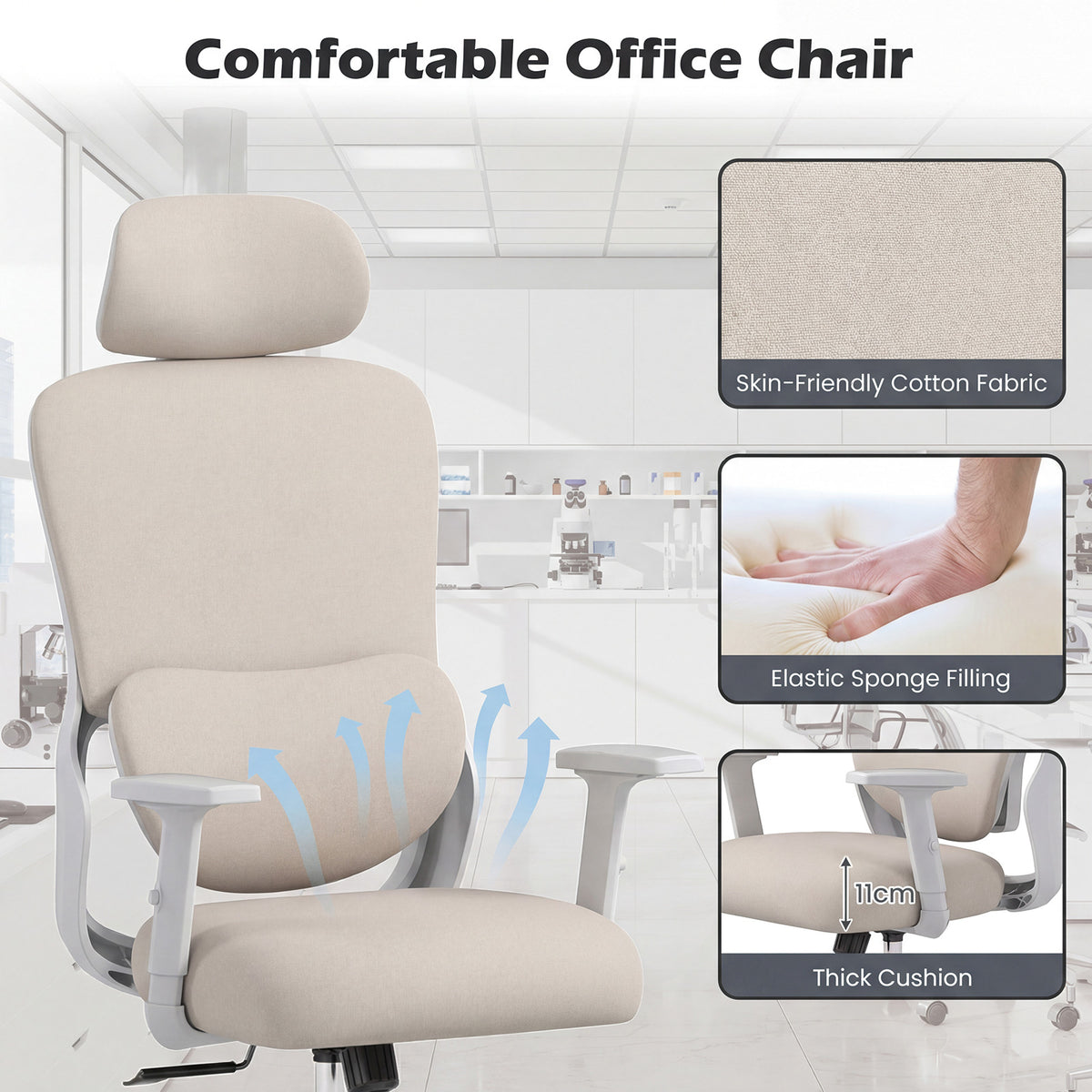Ergonomic Office Chair with Headrest High Back Desk Chair-White