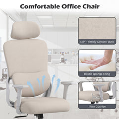 Ergonomic Office Chair with Headrest High Back Desk Chair-White