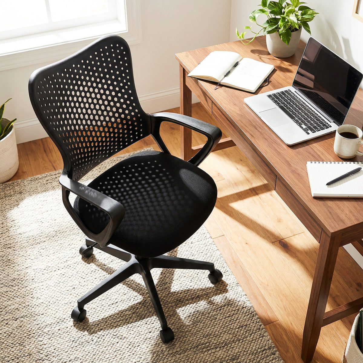 Ergonomic Office Chair with Padded Cushion and Butterfly Backrest Adjustable Swivel-Black
