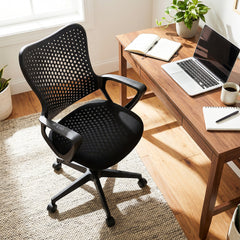 Ergonomic Office Chair with Padded Cushion and Butterfly Backrest Adjustable Swivel-Black