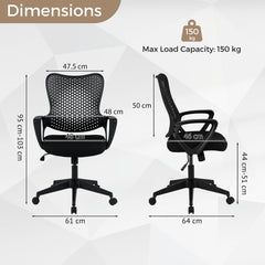 Ergonomic Office Chair with Padded Cushion and Butterfly Backrest Adjustable Swivel-Black