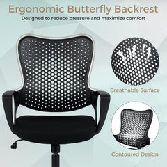 Ergonomic Office Chair with Padded Cushion and Butterfly Backrest Adjustable Swivel-Black