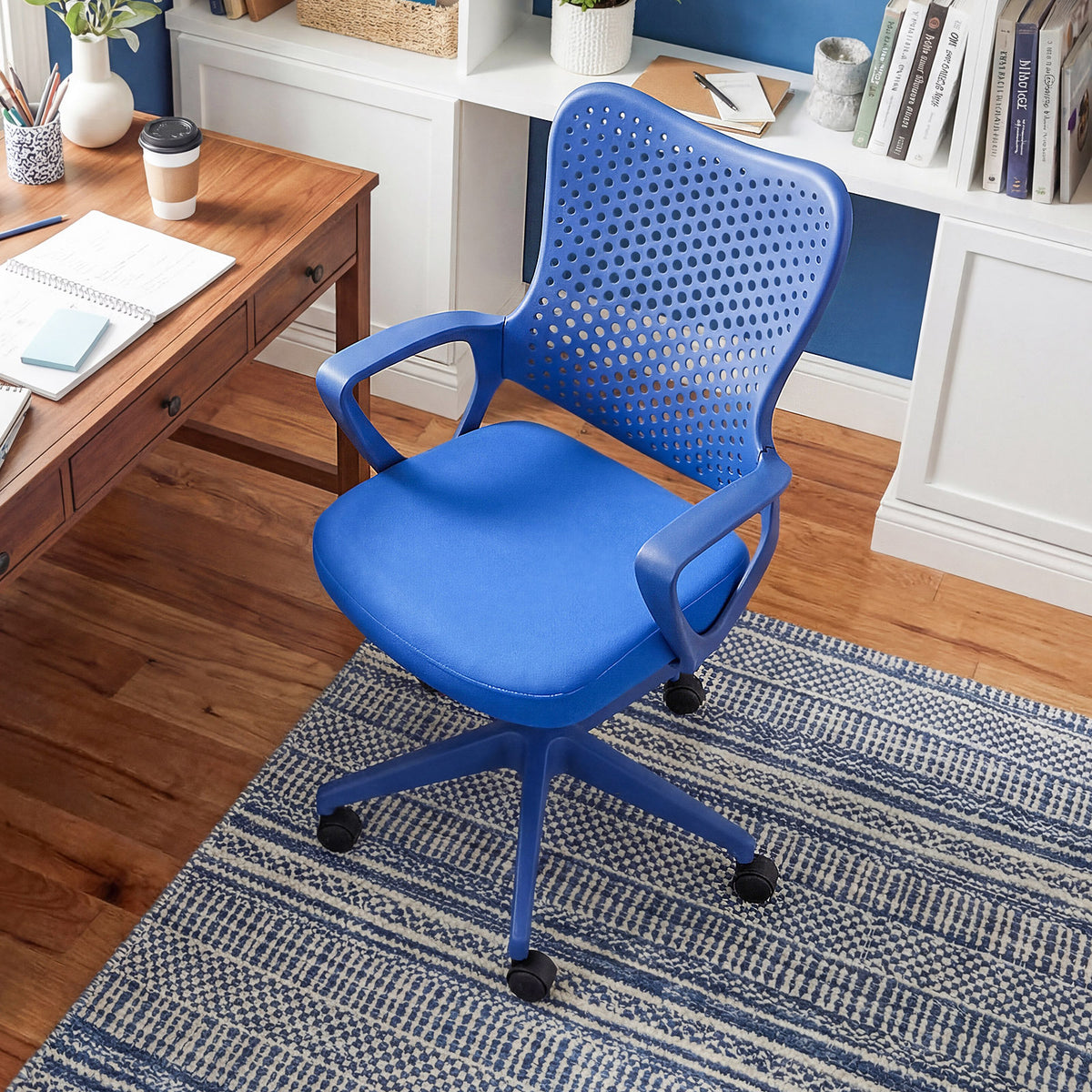 Ergonomic Office Chair with Padded Cushion and Butterfly Backrest Adjustable Swivel-Blue