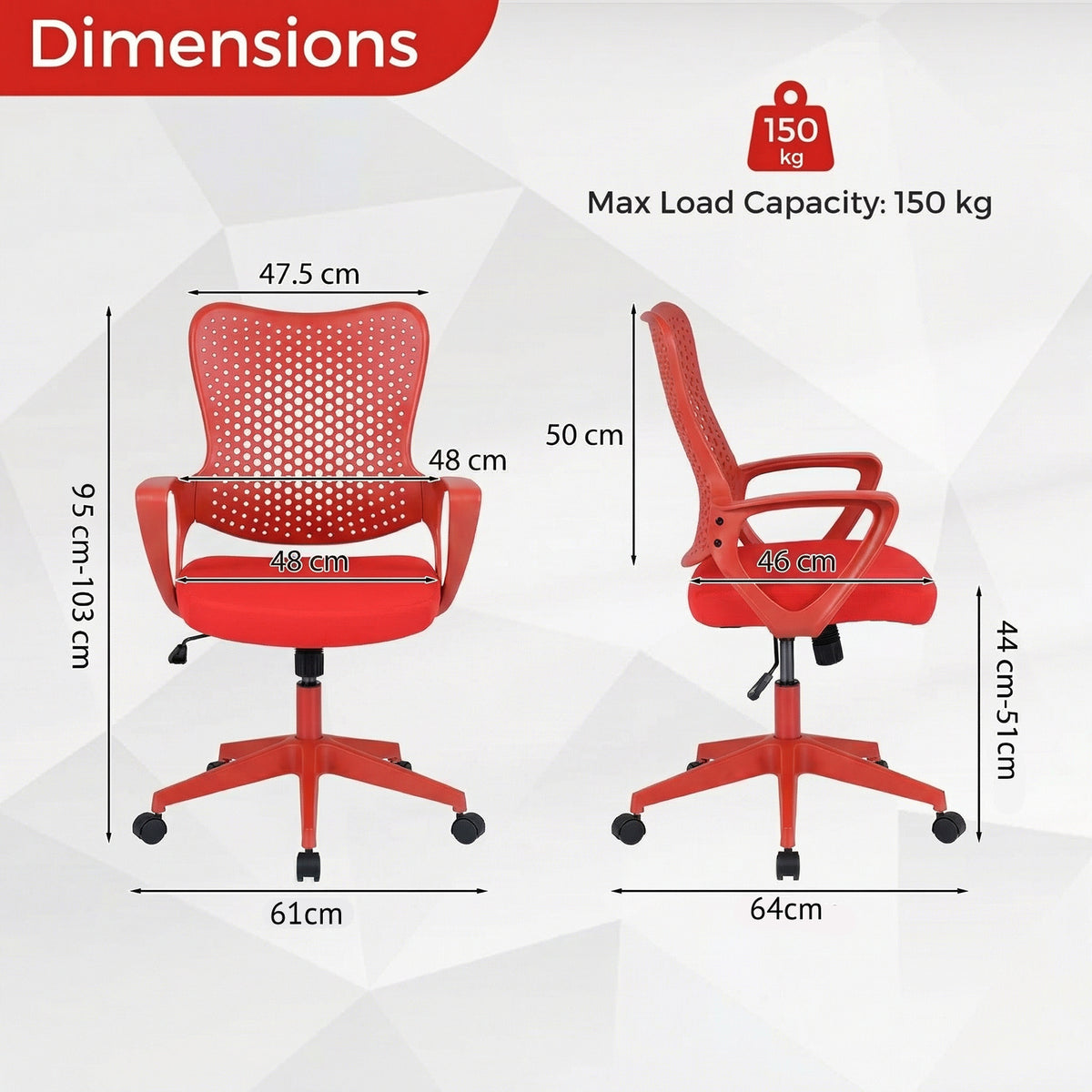 Ergonomic Office Chair with Padded Cushion and Butterfly Backrest Adjustable Swivel-Red