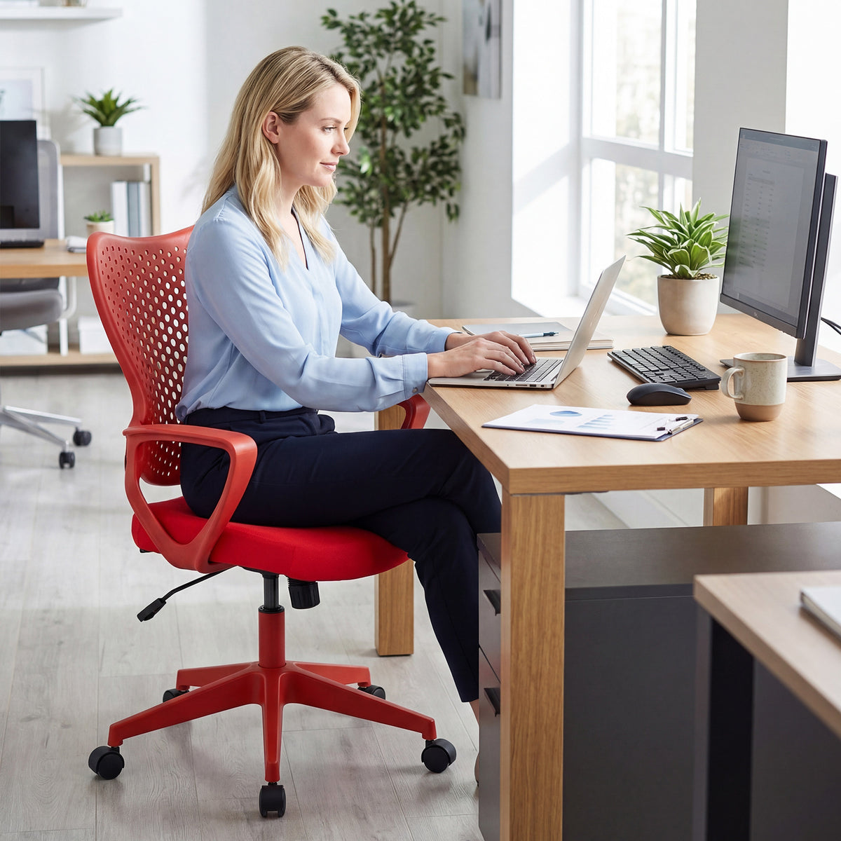 Ergonomic Office Chair with Padded Cushion and Butterfly Backrest Adjustable Swivel-Red