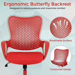 Ergonomic Office Chair with Padded Cushion and Butterfly Backrest Adjustable Swivel-Red