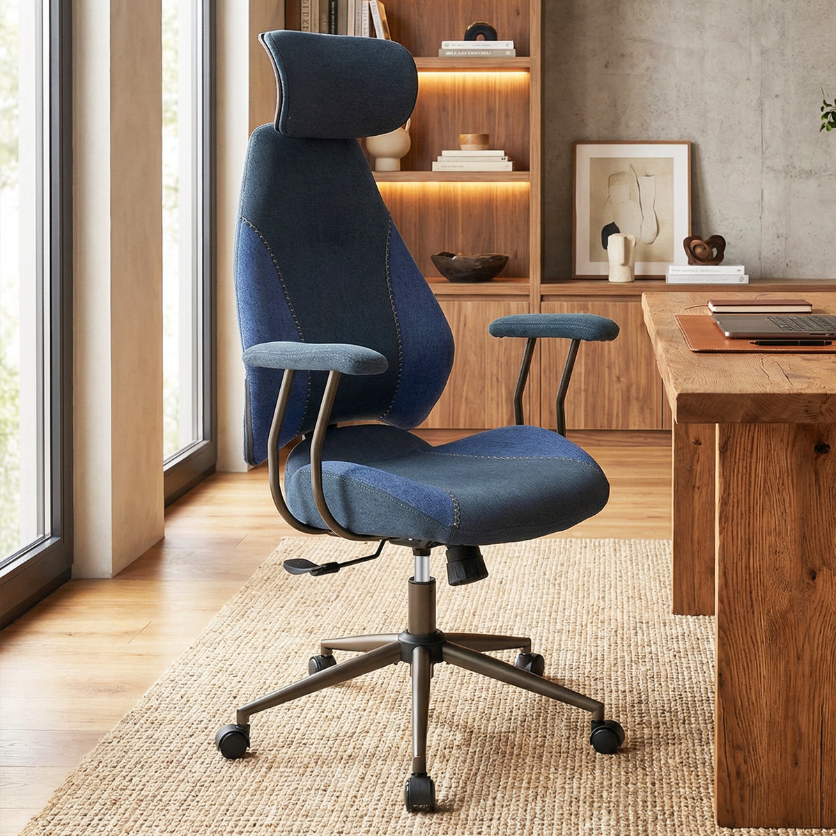 Ergonomic Office Chair with Suede Fabric and 2D Headrest