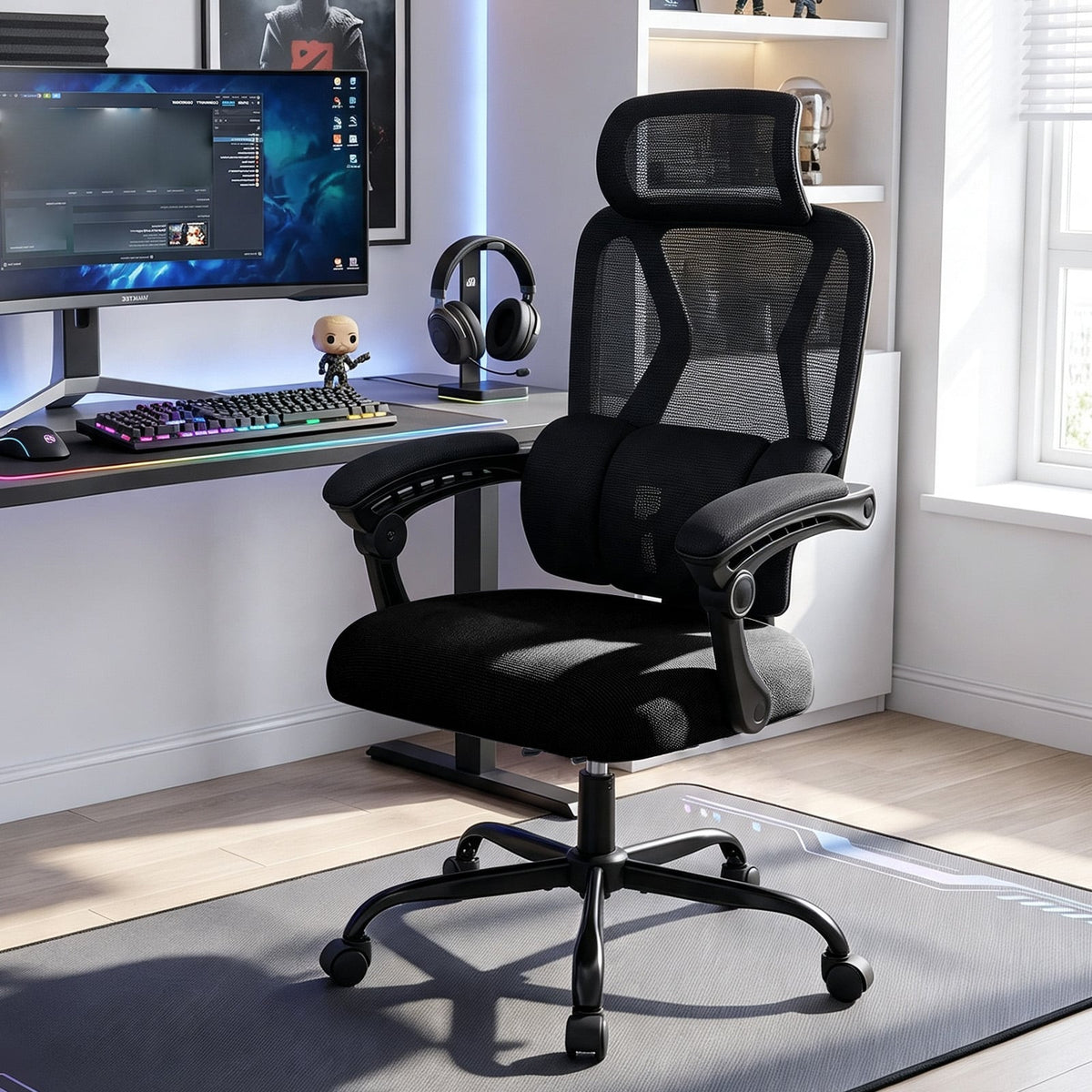 Ergonomic Office Computer Mesh Chair with High Back and Adaptive Lumbar Support-Black